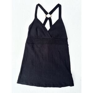 Self Esteem Black Textured Halter Tank Tp Women’s XL Criss Cross Back Ring